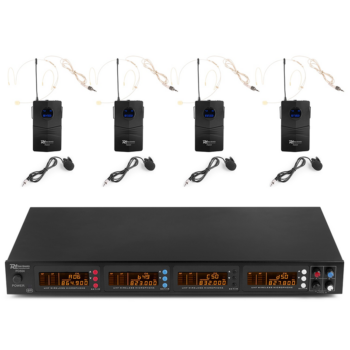 Power Dynamics PD504B - Quad 4 x Lapel UHF 50 Channel Microphone System